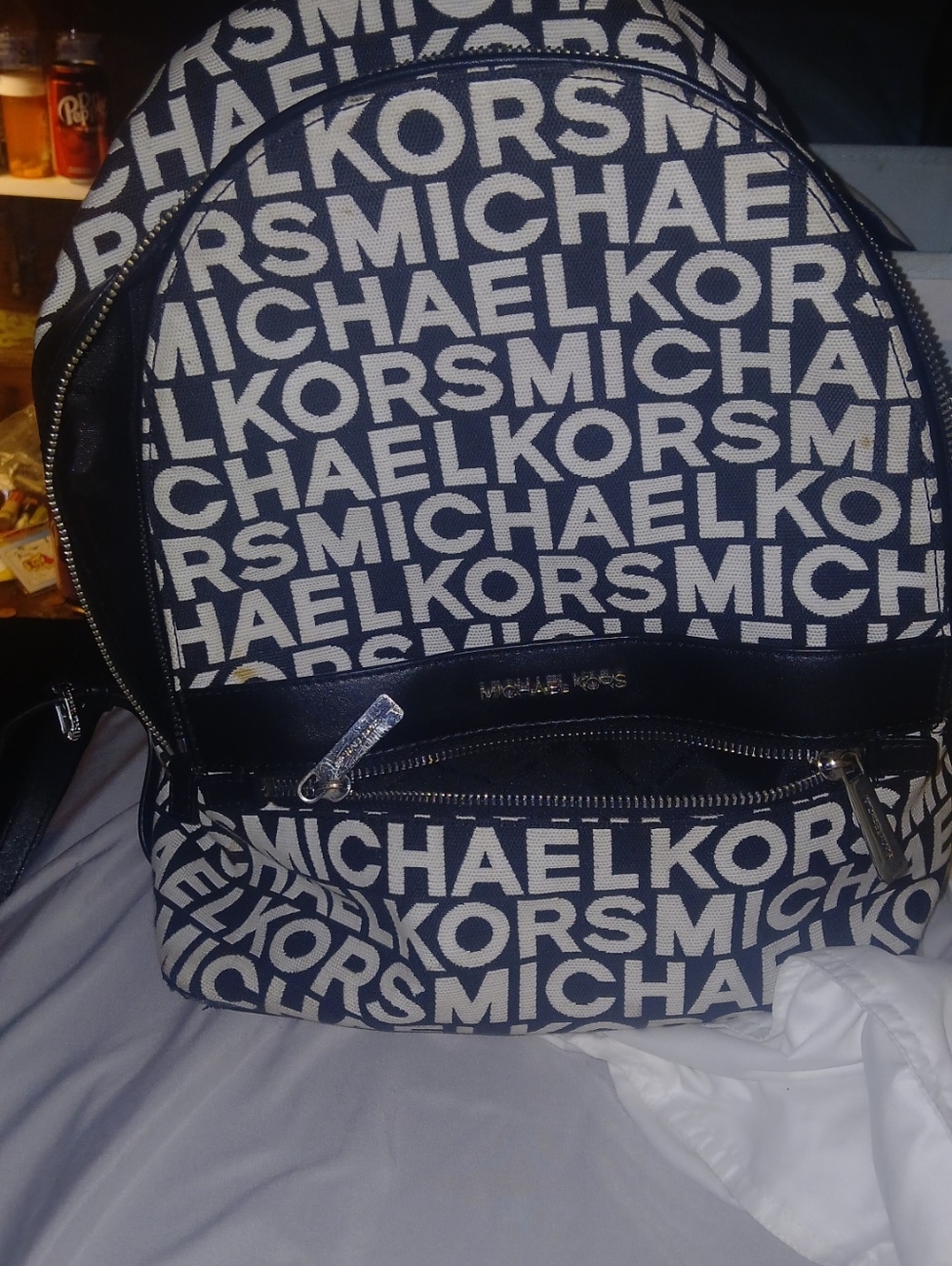 Michael Kors Black and White Logo Monogram Backpack